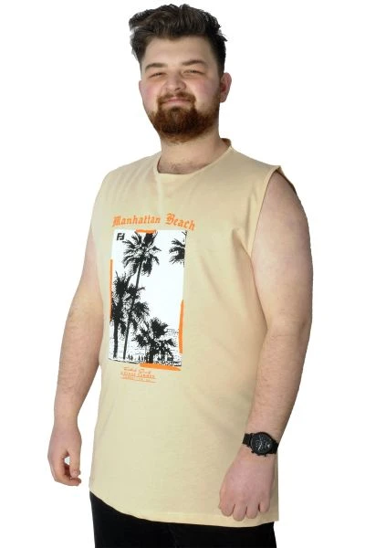 Büyük Beden T-Shirt Kolsuz Manhattan Beach 22161 Bej
