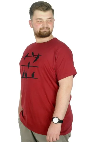 Büyük Beden T-Shirt Bisiklet Yaka Birds 22172 Bordo BORDO