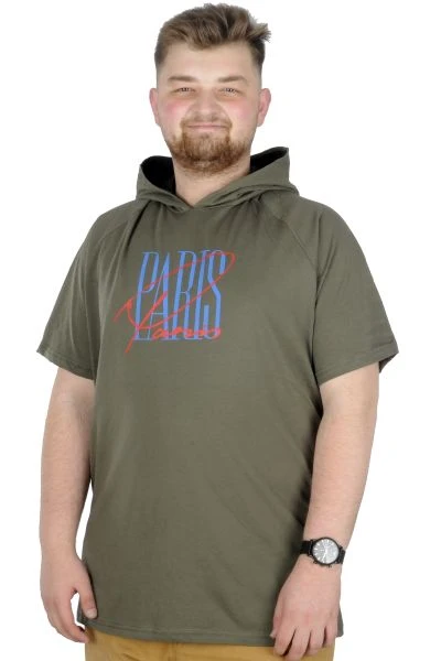Büyük Beden T-Shirt Kapşonlu Paris 22174 Haki
