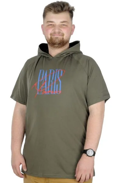 Büyük Beden T-Shirt Kapşonlu Paris 22174 Haki HAKI