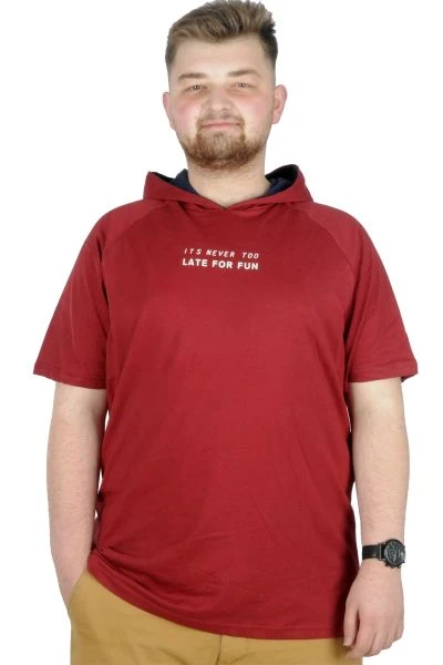 Büyük Beden T-Shirt Kapşonlu For Fun 22175 Bordo