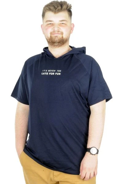 Büyük Beden T-Shirt Kapşonlu For Fun 22175 Lacivert
