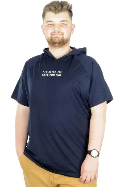 Büyük Beden T-Shirt Kapşonlu For Fun 22175 Lacivert LACIVERT