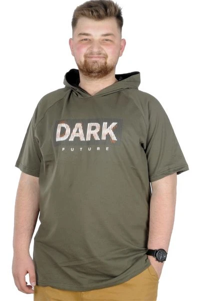 Büyük Beden T-Shirt Kapşonlu Dark 22176 Haki