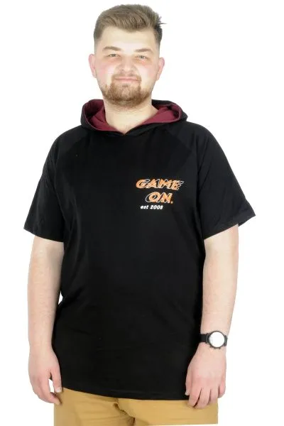 Büyük Beden T-Shirt Kapşonlu Game On 22177 Siyah