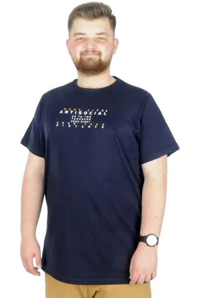 Büyük Beden T-Shirt Bis Yaka Antisocial 22187 Lacivert LACIVERT