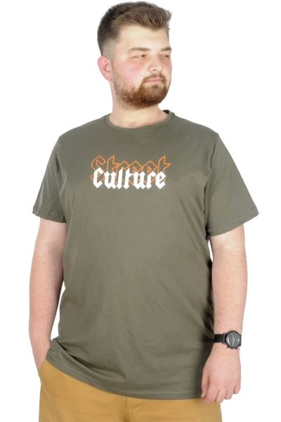 Büyük Beden T-Shirt Bis Yaka Culture 22191 Haki