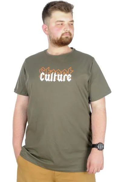 Büyük Beden T-Shirt Bis Yaka Culture 22191 Haki HAKI