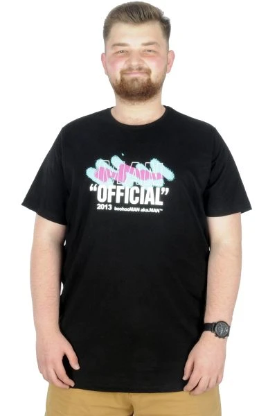 Büyük Beden T-Shirt Bis Yaka Man Official 22192 Siyah