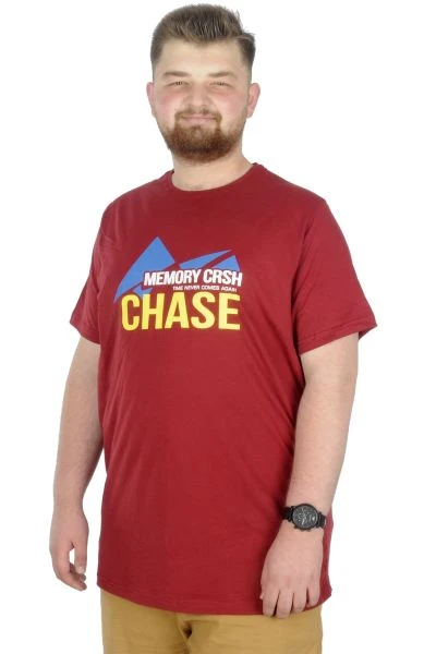 Büyük Beden T-Shirt Bis Yaka Chase 22193 Bordo