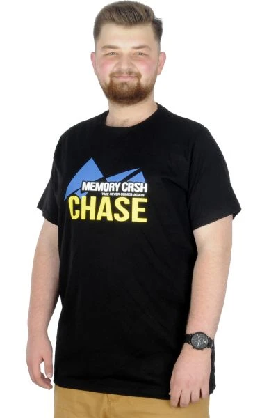 Büyük Beden T-Shirt Bis Yaka Chase 22193 Siyah