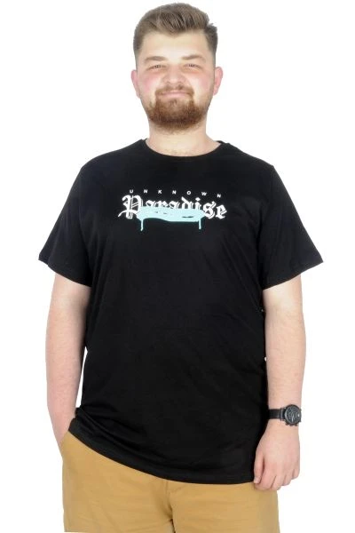 Büyük Beden T-Shirt Bis Yaka Paradise 22199 Siyah