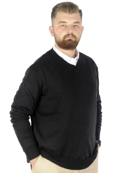 Big Tall Men Sweater V Neck 22206 Black