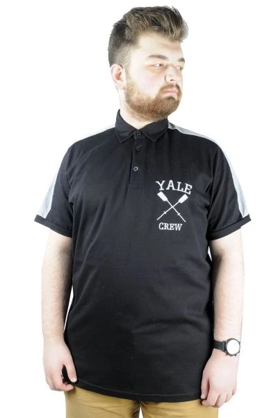 Büyük Beden Erkek T shirt Polo Yale Crew 22308 Siyah