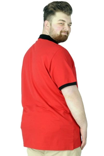Büyük Beden T-Shirt Polo Printed Zipper 22319 Kırmızı