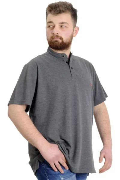 Big Size Mens T-Shirt Henley MD LOGO 22326 AntraMelange