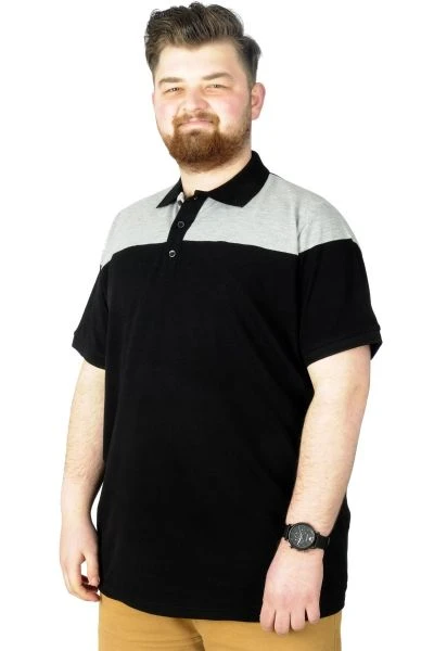 Büyük Beden T-Shirt Polo Double Color 22337 Siyah