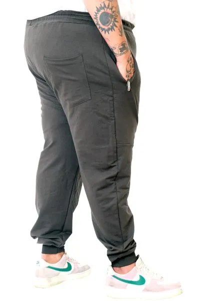 Büyük Beden Eşofman Altı DarPaça  Zippered 22501 Haki HAKI