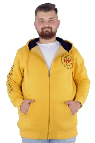 Erkek Sweat Kapşonlu Fermuarlı NYC 22520 Hardal HARDAL