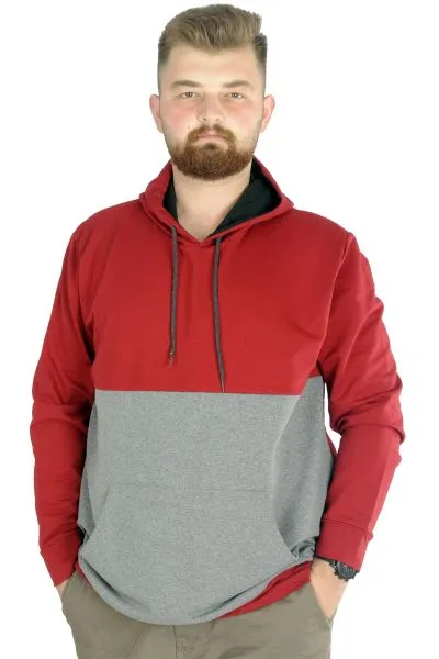 Erkek Sweat Kapşon Parçalı Kanguru Cep 22527 Bordo BORDO