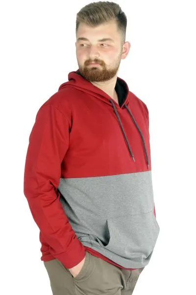 Erkek Sweat Kapşon Parçalı Kanguru Cep 22527 Bordo BORDO