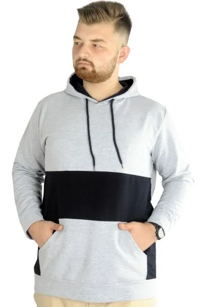 Erkek Sweat Kapşon Parçalı Kanguru Cep 22527 Grimelanj GRI