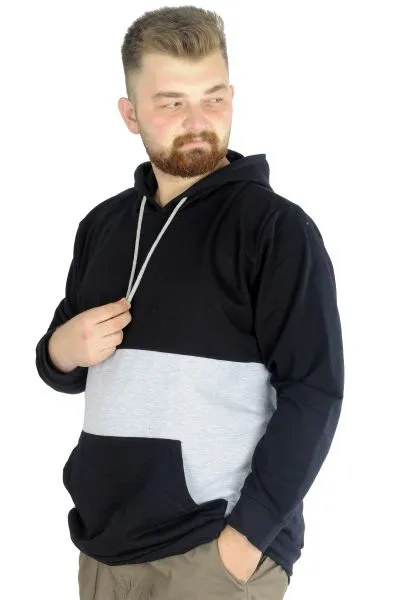 Erkek Sweat Kapşon Parçalı Kanguru Cep 22527 Lacivert LACIVERT