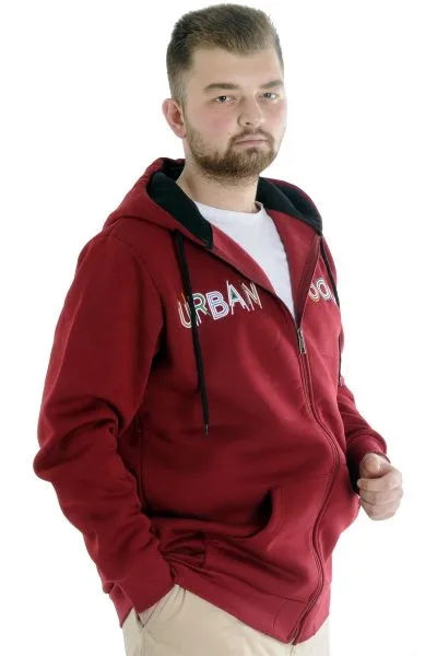 Erkek Sweat Kapşonlu Fermuarlı 22531 Bordo BORDO