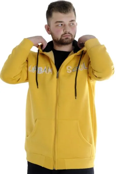 Erkek Sweat Kapşonlu Fermuarlı 22531 Hardal HARDAL