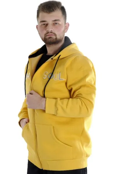 Erkek Sweat Kapşonlu Fermuarlı 22531 Hardal HARDAL