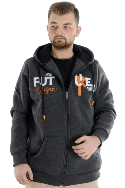 Big Tall Men's Sweatshirt Hooded Zipper Future 22535 Antramelange