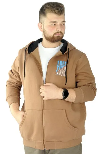 Erkek Sweat Fermuarlı Free Your Mind 22536 Sütlükahve SUTLU-KAHVE