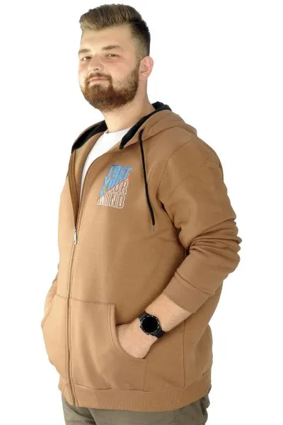 Erkek Sweat Fermuarlı Free Your Mind 22536 Sütlükahve SUTLU-KAHVE