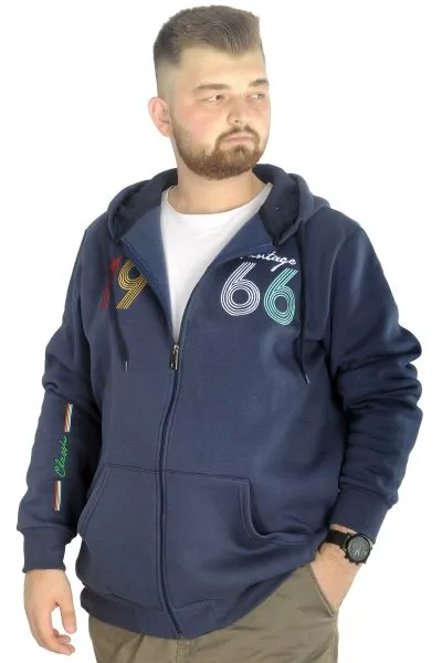 Erkek Sweat Kapşonlu Fermuarlı Vintage 22537 İndigo INDIGO