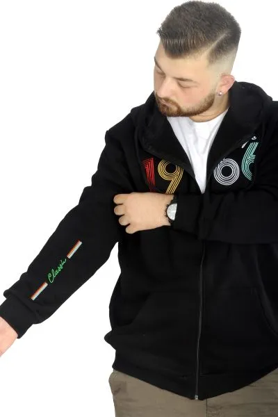 Erkek Sweat Kapşonlu Fermuarlı Vintage 22537 Siyah SIYAH