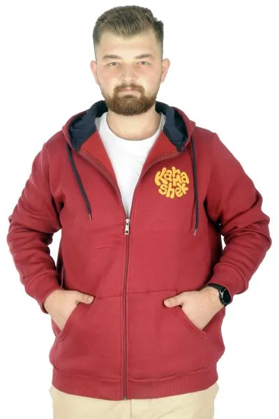 Erkek Sweat Kapşonlu Fermuarlı Karmashek 22538 Bordo BORDO