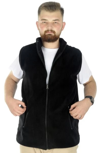 Big Tall Men Fleece Vest Stand Up Collar Zippered 22549 Black