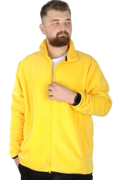 Big Tall Men Zippered Fleece Cardigan Standing Collar 22550 Yellow