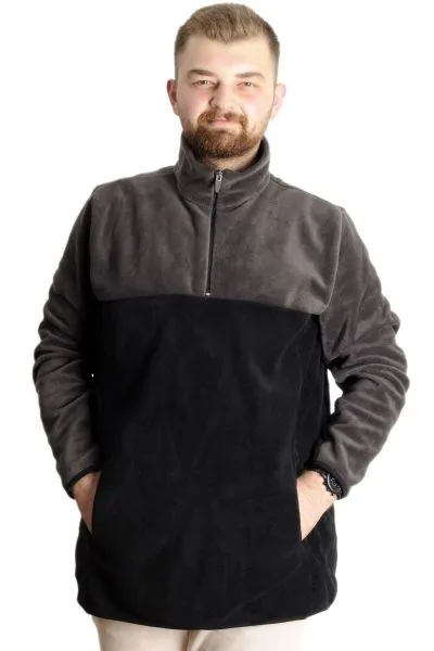 Big Tall Men Sweat Polo Neck Half Zipper Fleece 22552 Black