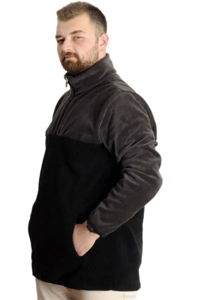 Big Tall Men Sweat Polo Neck Half Zipper Fleece 22552 Black