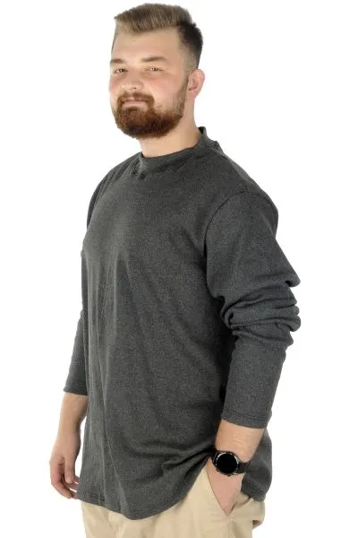 Big Tall Men Long Sleeve Half Fisherman Sweater 22558 Anthracite