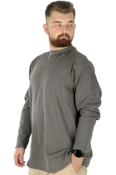 Big Tall Men Long Sleeve Half Fisherman Sweater 22558  Gray Melange