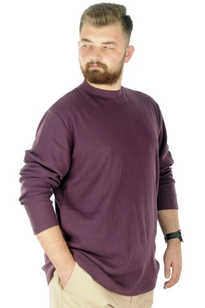 Big Tall Men Long Sleeve Half Fisherman Sweater 22558  Purple