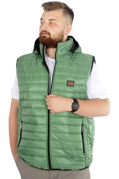 Big Size Men's Quilted Hooded Vest 22600 Green