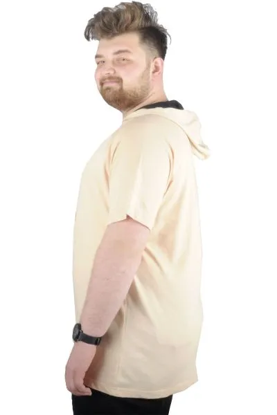 Büyük Beden Tshirt Kapşonlu Act now 22128 Bej BEJ