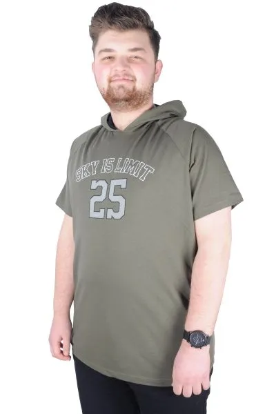 Büyük Beden Tshirt Kapşonlu Sky is Limit 22118 Haki HAKI