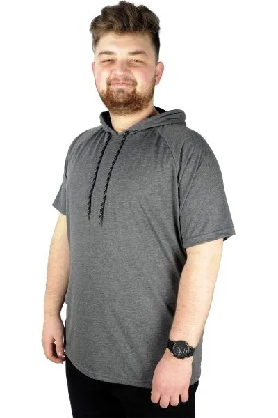 Büyük Beden Tshirt Reglan Kapşonlu 22117 Antramelanj ANTRASIT