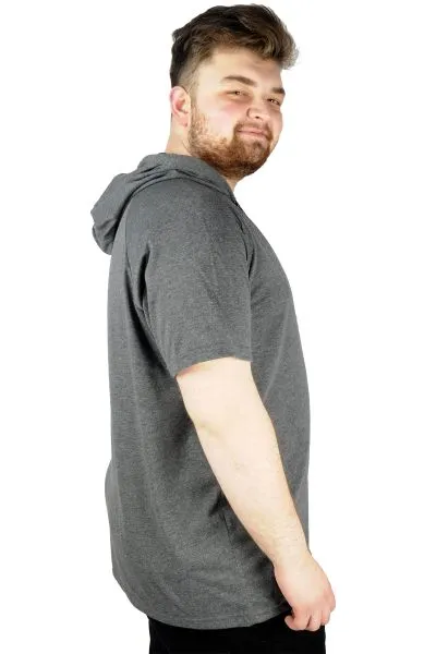 Büyük Beden Tshirt Reglan Kapşonlu 22117 Antramelanj ANTRASIT
