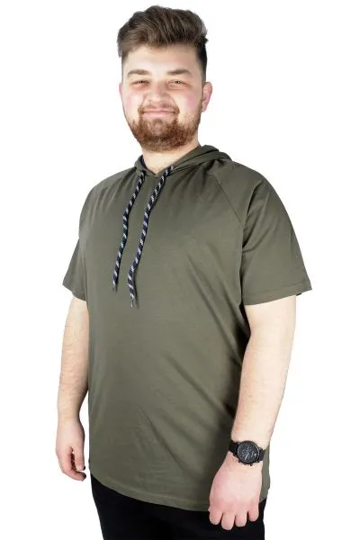 Büyük Beden Tshirt Reglan Kapşonlu 22117 Haki HAKI