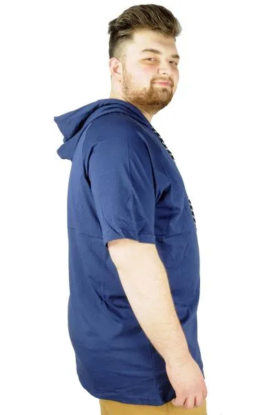 Büyük Beden Tshirt Reglan Kapşonlu 22117 Indigo INDIGO